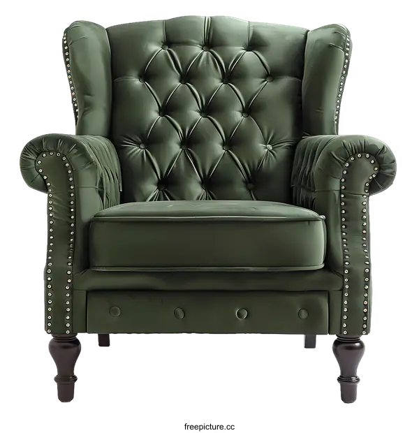 [Transparent Background PNG]Green Velvet Upholstered Armchair with Button Tufting