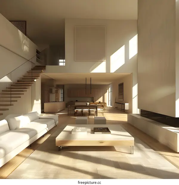 Bright and Airy Minimalist Living Room With High Ceiling