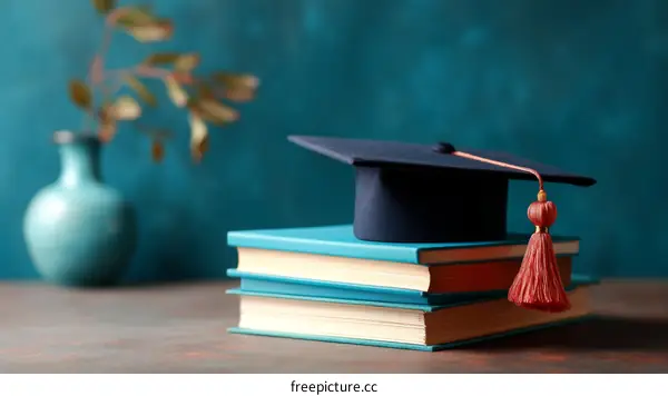 Graduation Cap on Books Educational Background