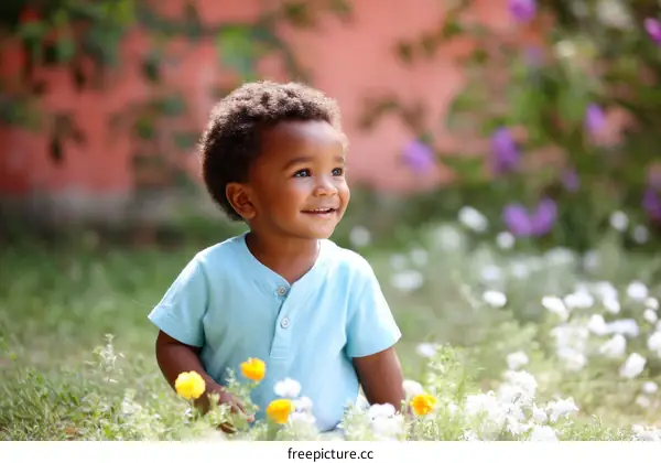 Happy African American Toddler in a Garden