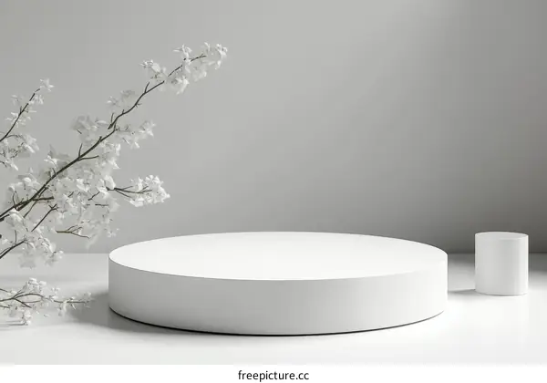 Modern Minimalist White Display Stand with Spring Blossom