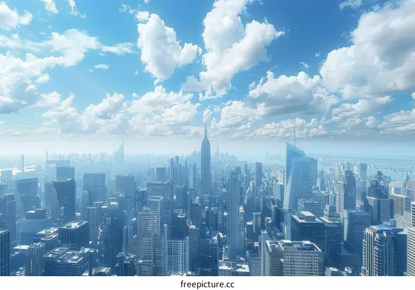 New York City Skyline with Clear Blue Sky and Buildings