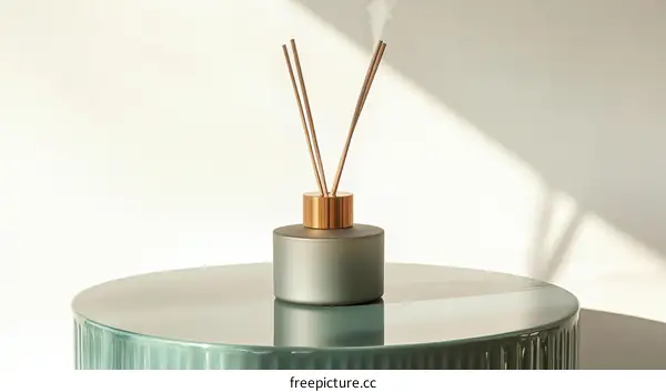 Modern Diffuser with Wooden Sticks on a Round Table