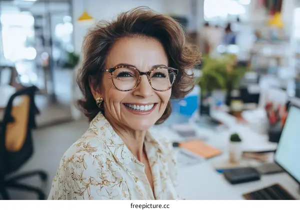 Smiling Business Woman in Modern Office