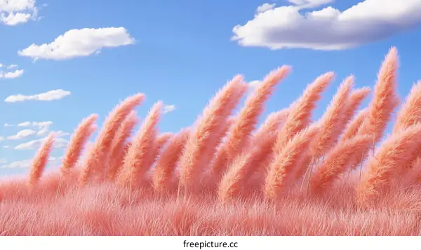 Pink Pampas Grass Field Under a Blue Sky