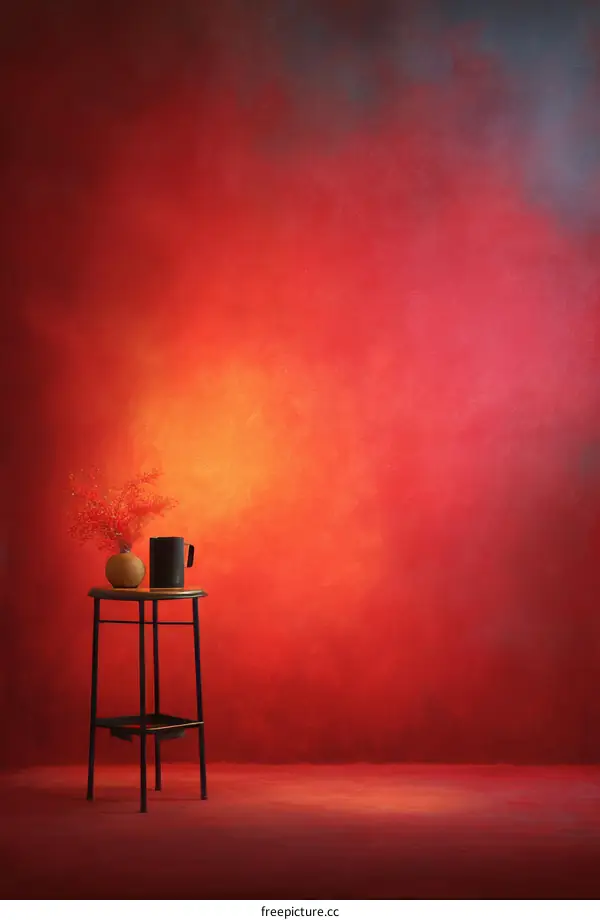 Red Studio Backdrop with Small Table and Decor
