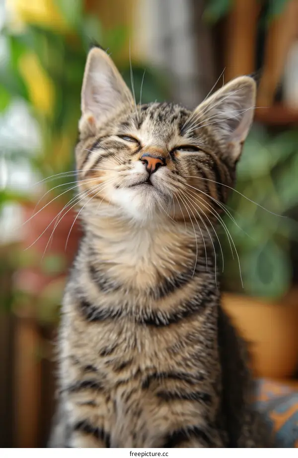 Content Tabby Cat Basking in Sunbeams