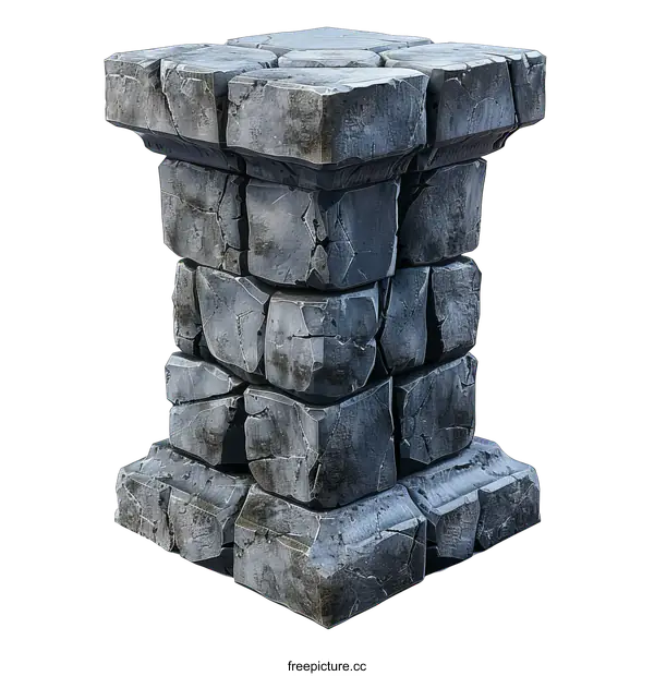 [Transparent Background PNG]gray stone pillar with cracks and rough surface