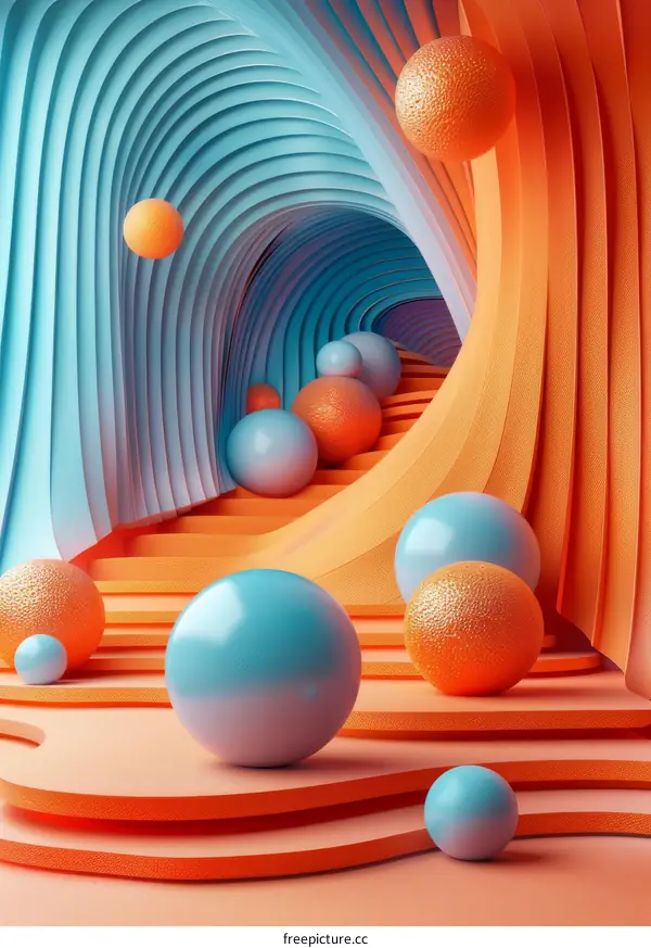 3D Abstract Geometric Shapes Orange and Blue Minimalist Design