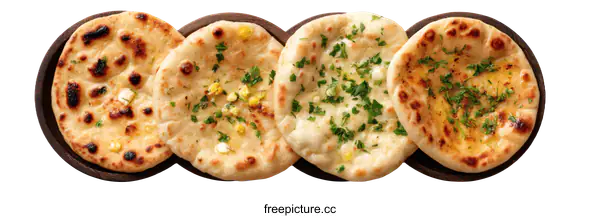 [Transparent Background PNG]Assorted Indian Flatbreads on a Wooden Plate