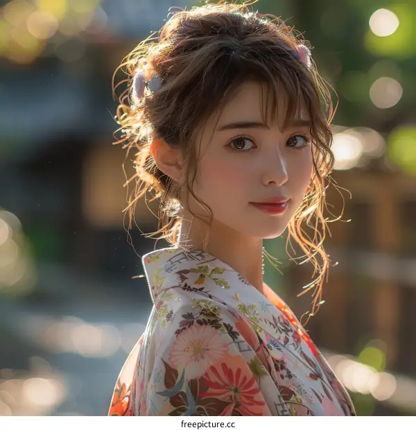 Beautiful Asian Woman in Traditional Japanese Kimono
