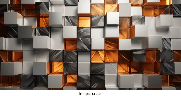 Futuristic Wall With Glossy Beveled Cubes 3D Render
