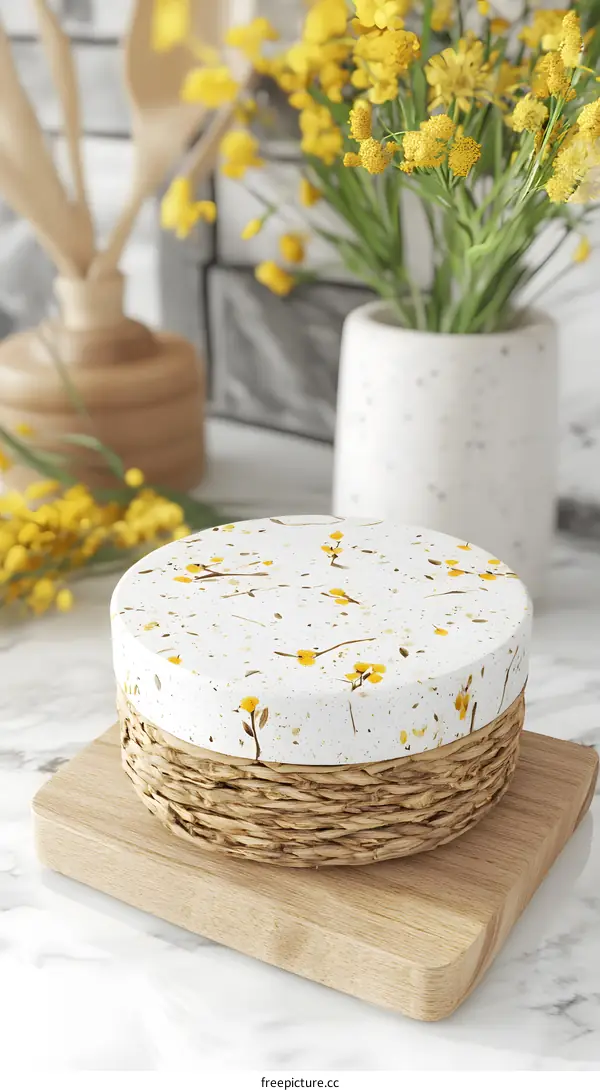 Floral Patterned Ceramic Jar with Wooden Lid