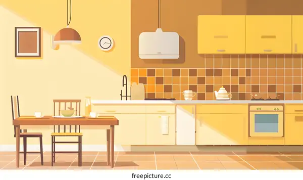 Yellow Kitchen Interior Design With Table And Chairs