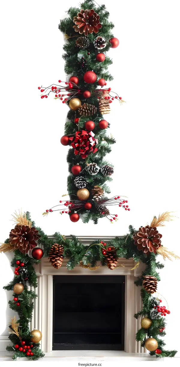 Christmas Garland Decoration With Fireplace