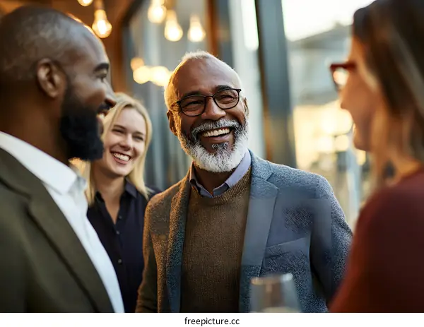 Smiling Group of People Talking and Laughing During a Business Meeting