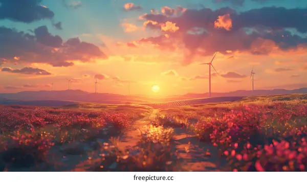 Tranquil evening in a mesmerizing flower field