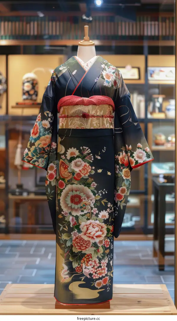 Traditional Japanese Kimono with Floral Pattern