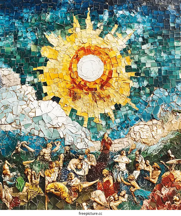 Mosaic Art with Sun and People