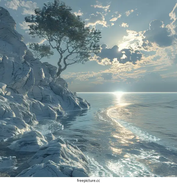 Rocky Cliff Coast with Tree