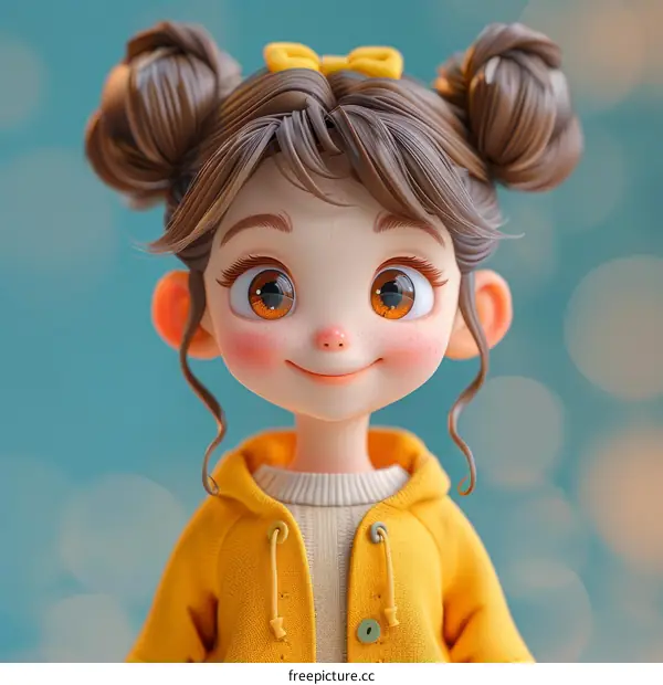 Cute 3D Girl with Chocolate Brown Hair and Golden Yellow Eyes