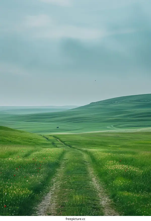Lush Green Rolling Countryside with Dirt Road