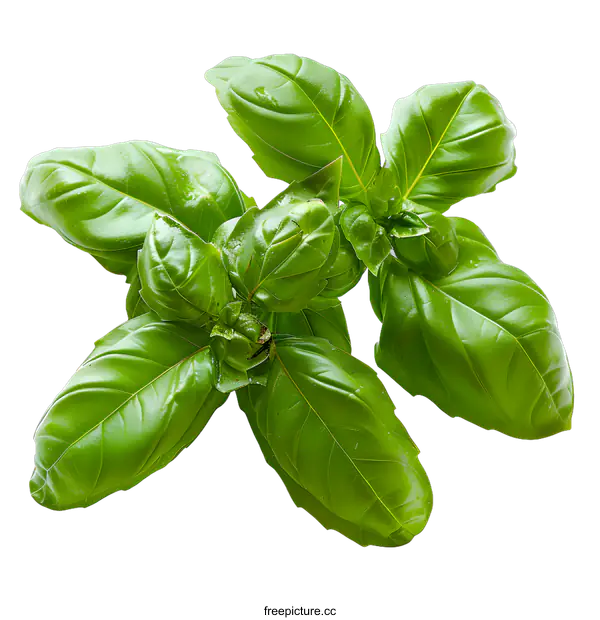 [Transparent Background PNG]Fresh green basil leaves on white background
