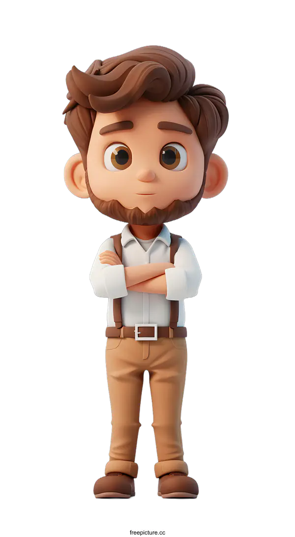 [Transparent Background PNG]3D Cartoon Man with Crossed Arms