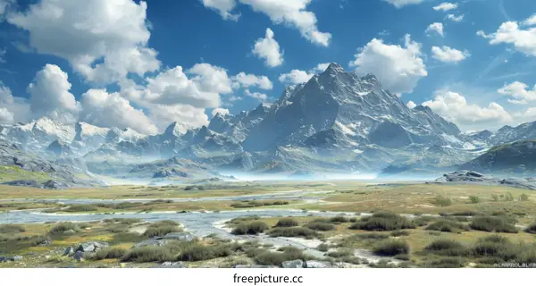 Fantasy landscape with mountain valley