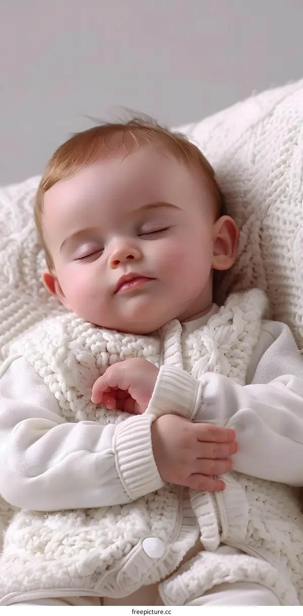An adorable baby sleeping soundly in a cozy blanket