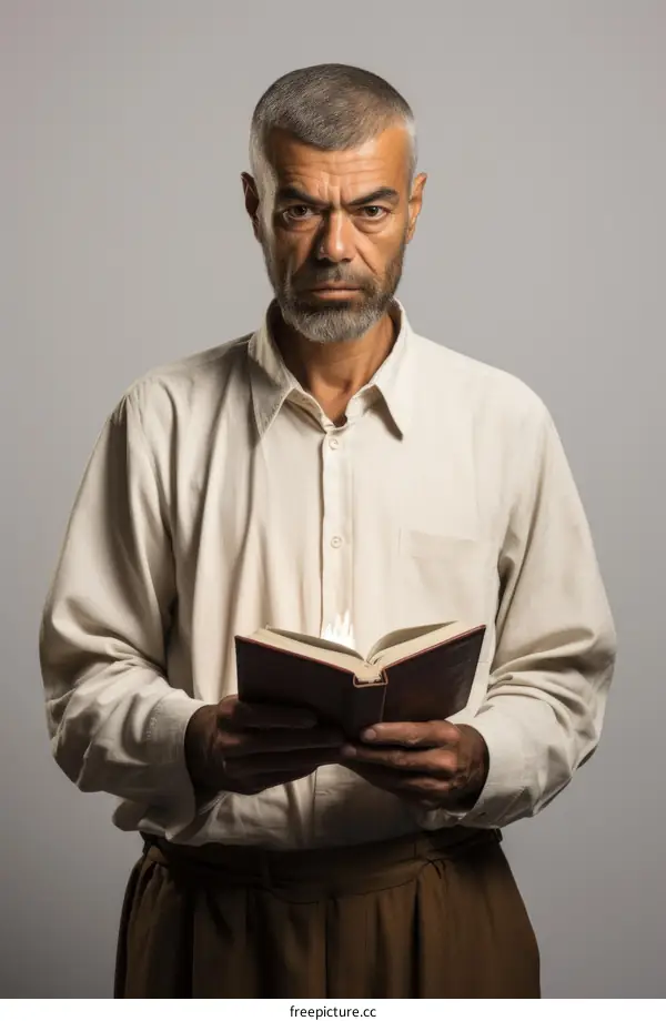 Portrait of a serious man reading a book