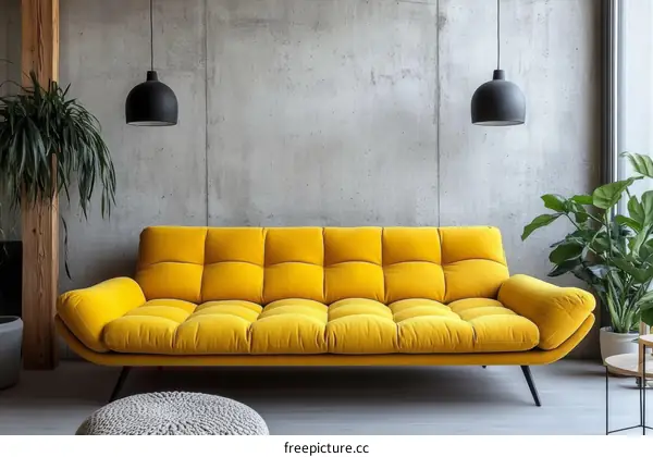 Modern Yellow Sofa in Concrete Interior