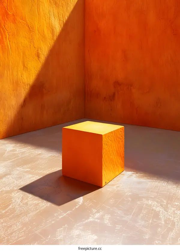 Orange Cube on a Concrete Floor