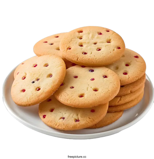 [Transparent Background PNG]A stack of cookies with red and blue sprinkles on a white plate