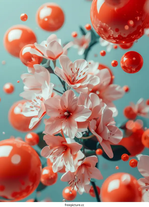 Blooming Flowers with Orange Spheres
