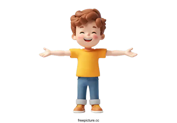 [Transparent Background PNG]Happy Cartoon Boy with Open Arms