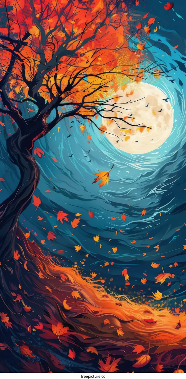 Autumn Tree and Moon