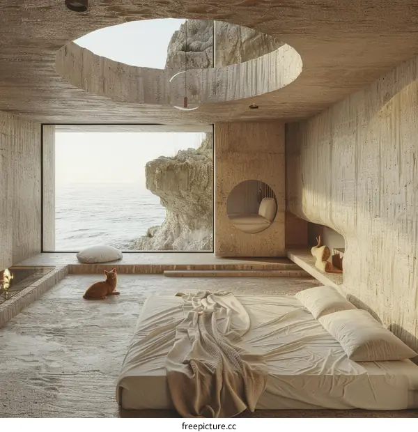 A bedroom with a stunning ocean view