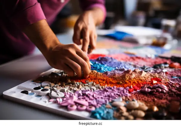 mosaic making with colored stones and glass