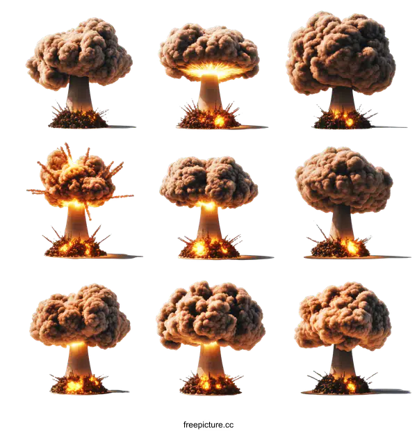 [Transparent Background PNG]Atomic Bomb Explosion Sequence Illustration