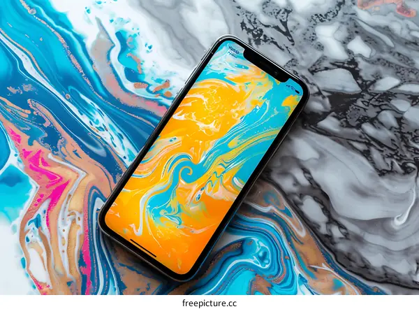 Abstract Phone Wallpaper With Liquid Swirls Of Blue Yellow And White