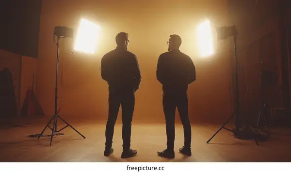 Two Men Silhouette in Studio Lighting