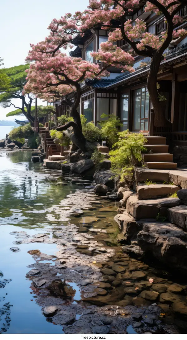 Oriental Architecture Lakeside Home