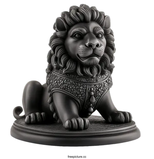 [Transparent Background PNG]Black Decorative Lion Sculpture with Ornate Details