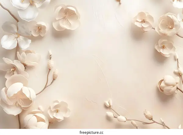 Minimalist Beige Floral Background With Branches