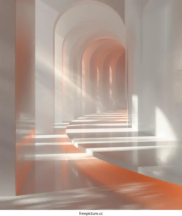 Glowing Orange Light in a Futuristic Curved Hallway