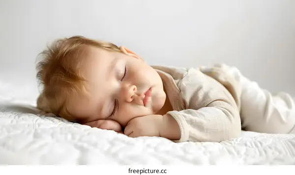 Sleeping Baby on White Blanket