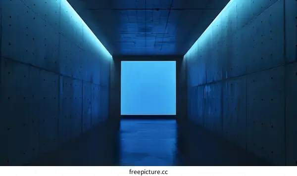 Blue Neon Lights in Concrete Tunnel