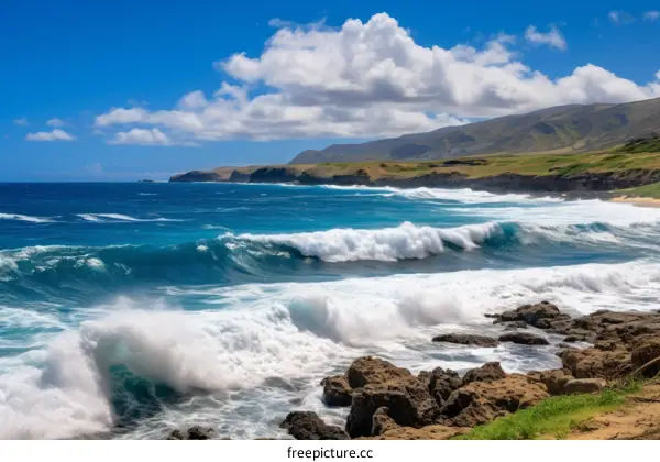Powerful Ocean Waves Crashing on a Rugged Coastline