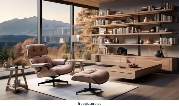 Modern Living Room with Mountain View
